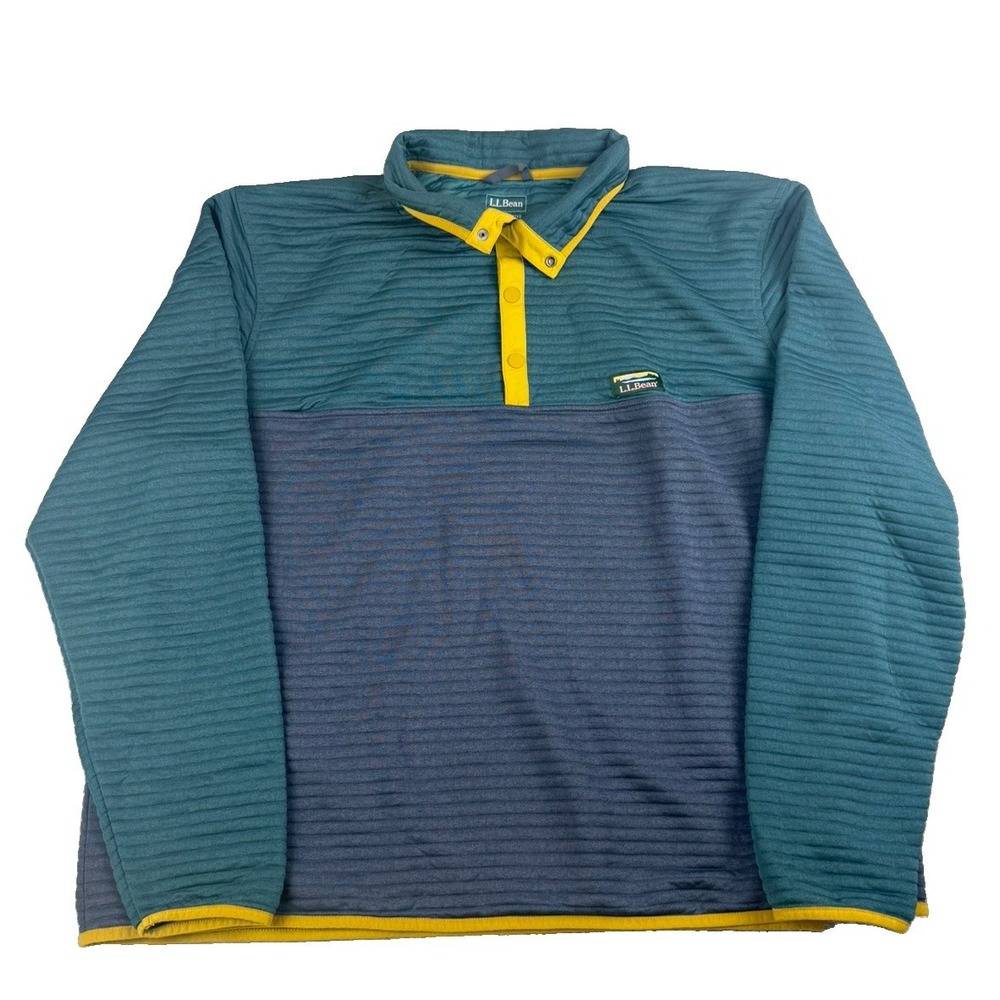 LL Bean Airlight Knit Pullover Mens XXXL 3XL Blue Teal Colorblock Snap 506482